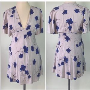 Free People Melanie Draped Floral Mini Dress Shirred Flutter Sleeve V-Neck